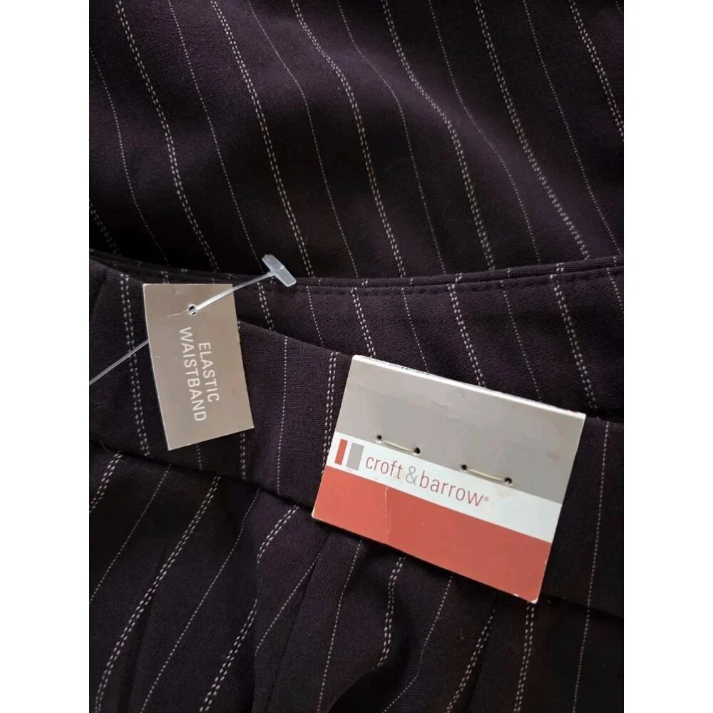 Croft & Barrow Stretch Brown Pin Stripe Straight Leg‎ Career Dress Pants 10 NWT